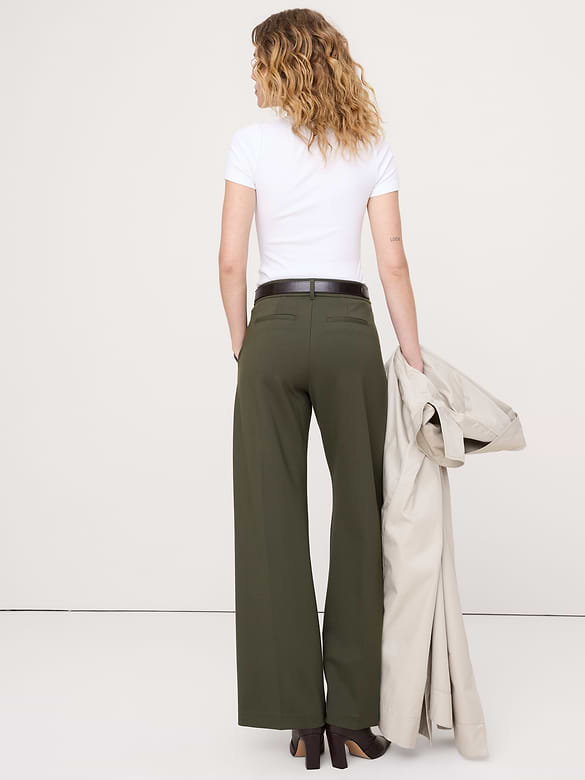High-Rise Wide-Leg Drapey Ponte Pull-On Pant