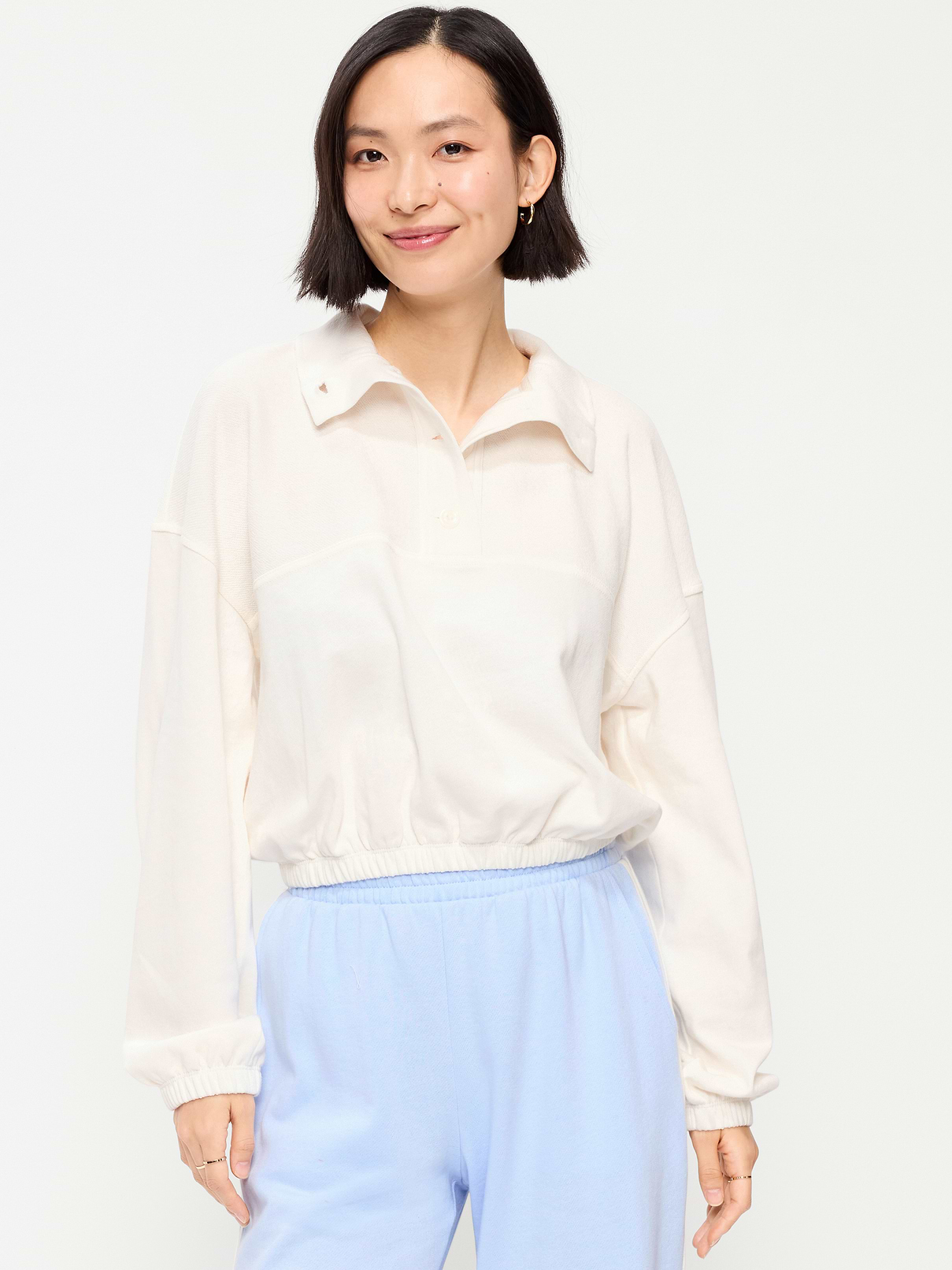 Button-Up Funnel-Neck Sweatshirt