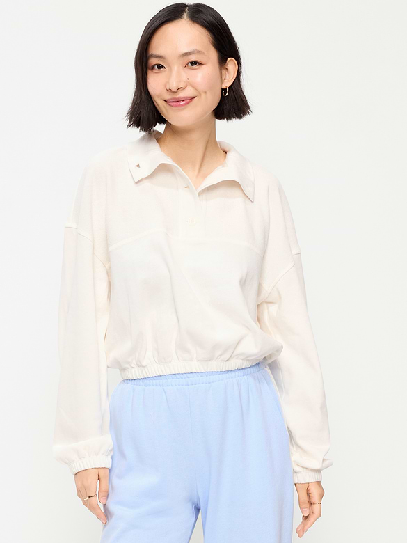Button-Up Funnel-Neck Sweatshirt