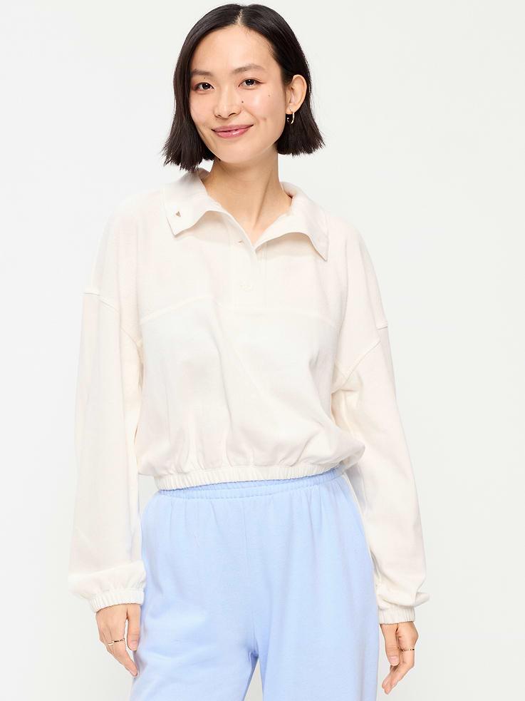 Image number 1 showing, Button-Up Funnel-Neck Sweatshirt