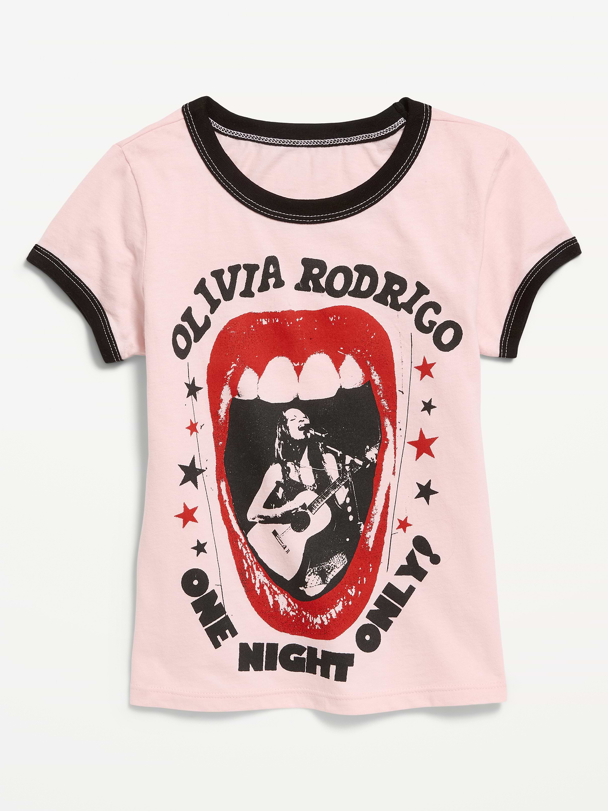 Image 2 de 3, T-shirt ajusté côtelé à bords contrastants à imprimé Olivia Rodrigo™ pour fille