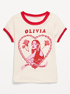 L'image numéro 1 présente T-shirt ajusté côtelé à bords contrastants à imprimé Olivia Rodrigo™ pour fille