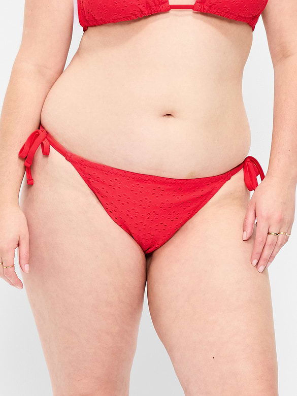 Eyelet String Bikini Swim Bottoms