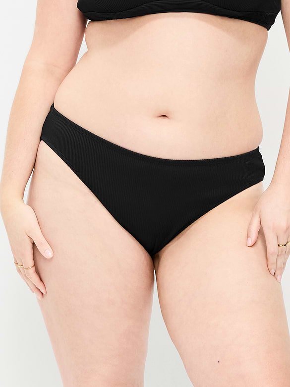 Ribbed Mid-Rise Bikini Swim Bottoms