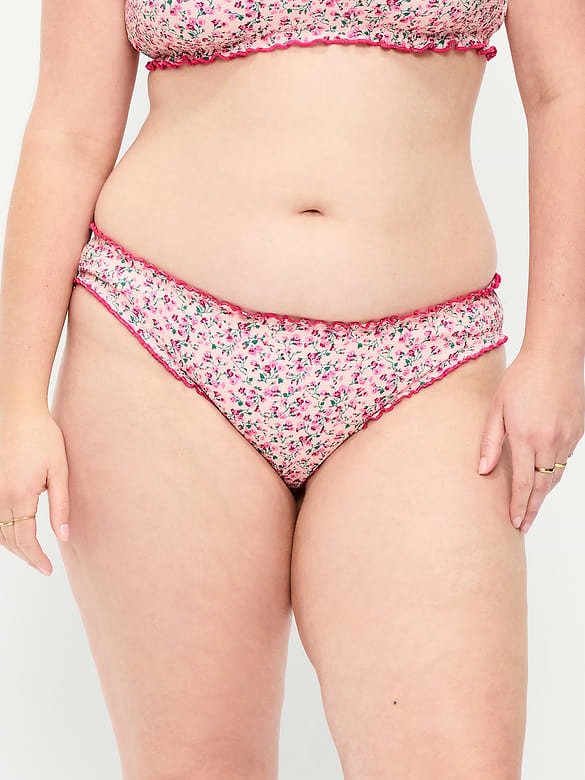 Mid-Rise Ruffle Trim Swim Bottoms