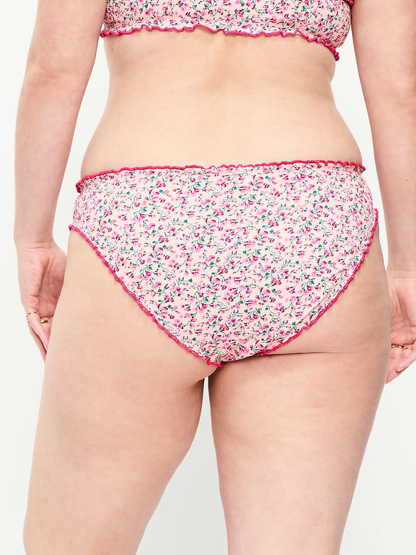 Mid-Rise Ruffle Trim Swim Bottoms