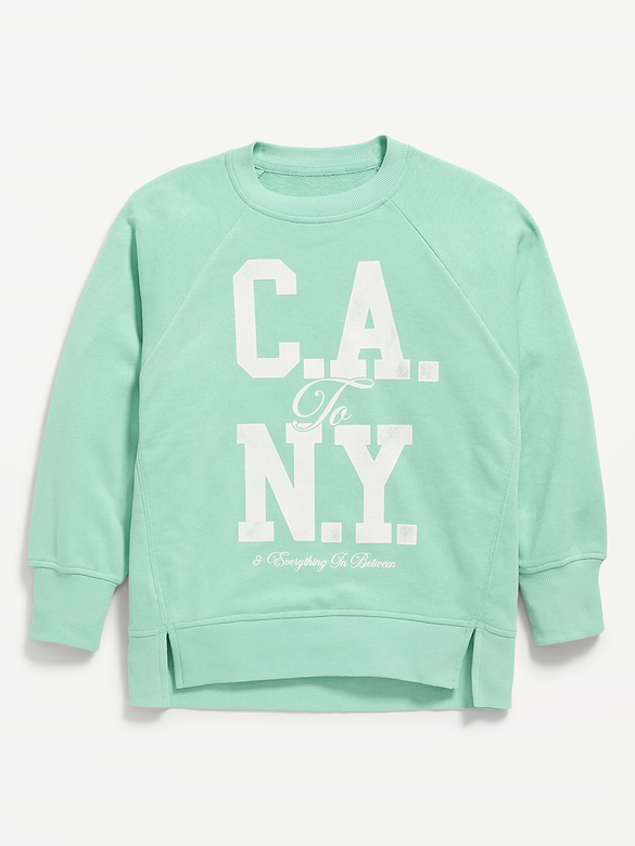 Oversized Long-Sleeve Graphic Tunic Sweatshirt for Girls