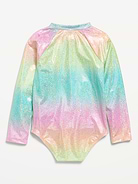 Image 2 of 2, Long-Sleeve Rashguard One-Piece Swimsuit for Toddler Girls