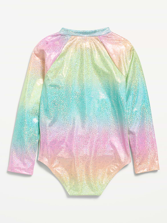 Long-Sleeve Rashguard One-Piece Swimsuit for Toddler Girls