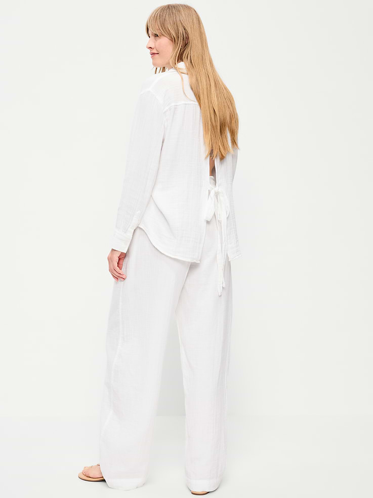 Image number 3 showing, High-Waisted Crinkle Gauze Barrel Ankle Pants