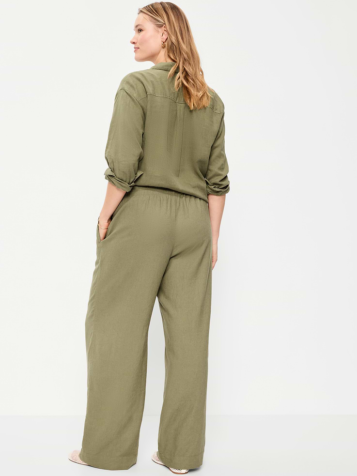 Image number 7 showing, High-Waisted Linen-Blend Super Wide-Leg Pants