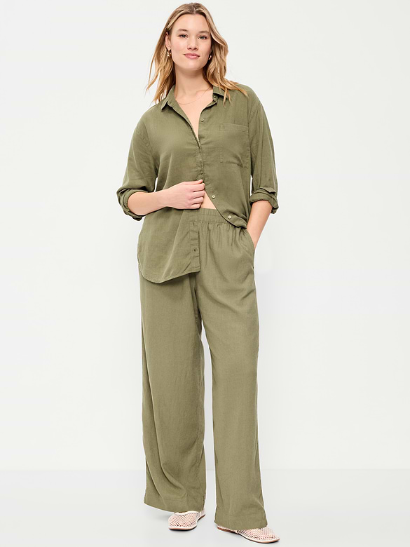High-Waisted Linen-Blend Super Wide-Leg Pants