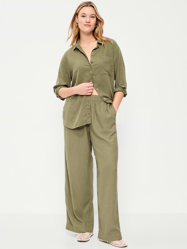 Image number 6 showing, High-Waisted Linen-Blend Super Wide-Leg Pants