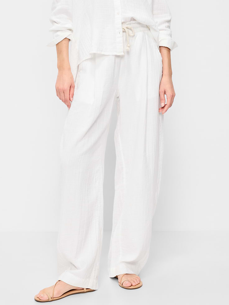 Image number 2 showing, High-Waisted Crinkle Gauze Barrel Ankle Pants