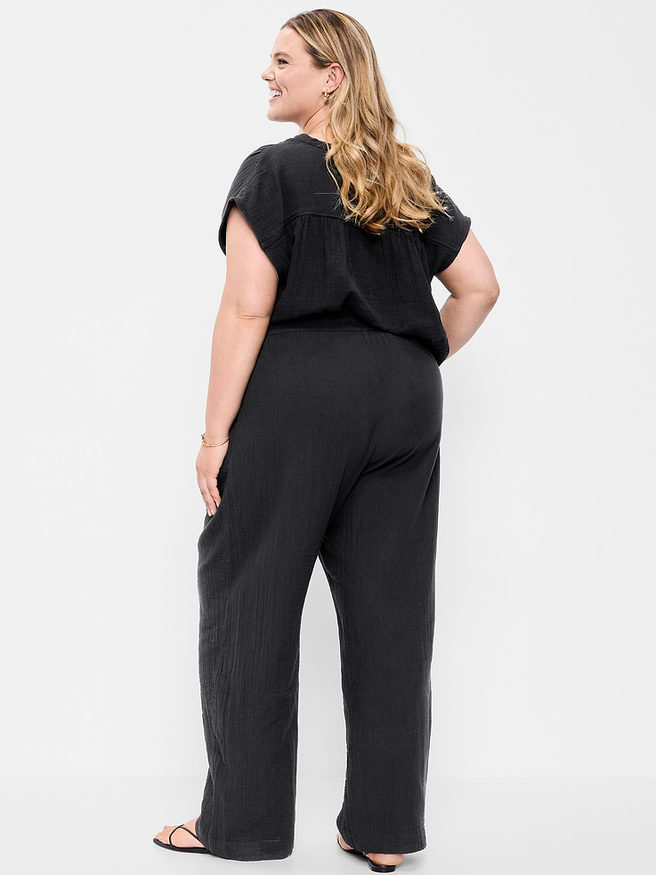 Image number 7 showing, High-Waisted Crinkle Gauze Barrel Ankle Pants