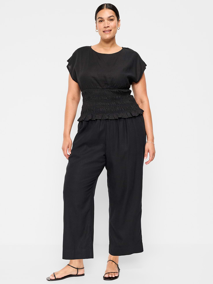 Image number 9 showing, High-Waisted Linen-Blend Straight Ankle Pants