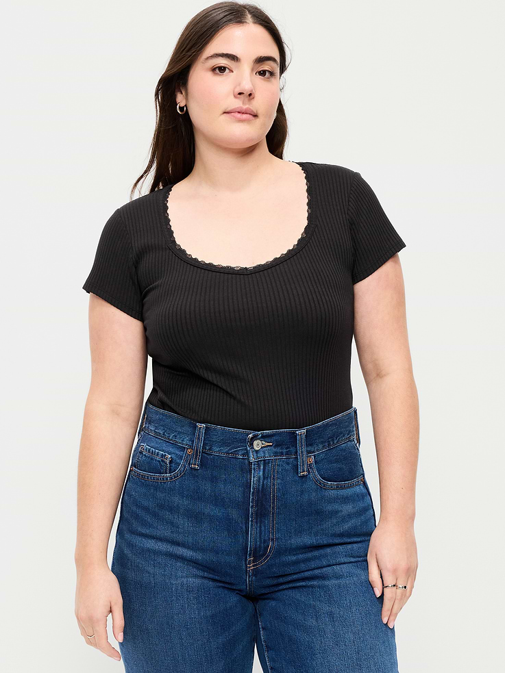 Image number 6 showing, Lace-Trim Sweetheart-Neck Ribbed Top