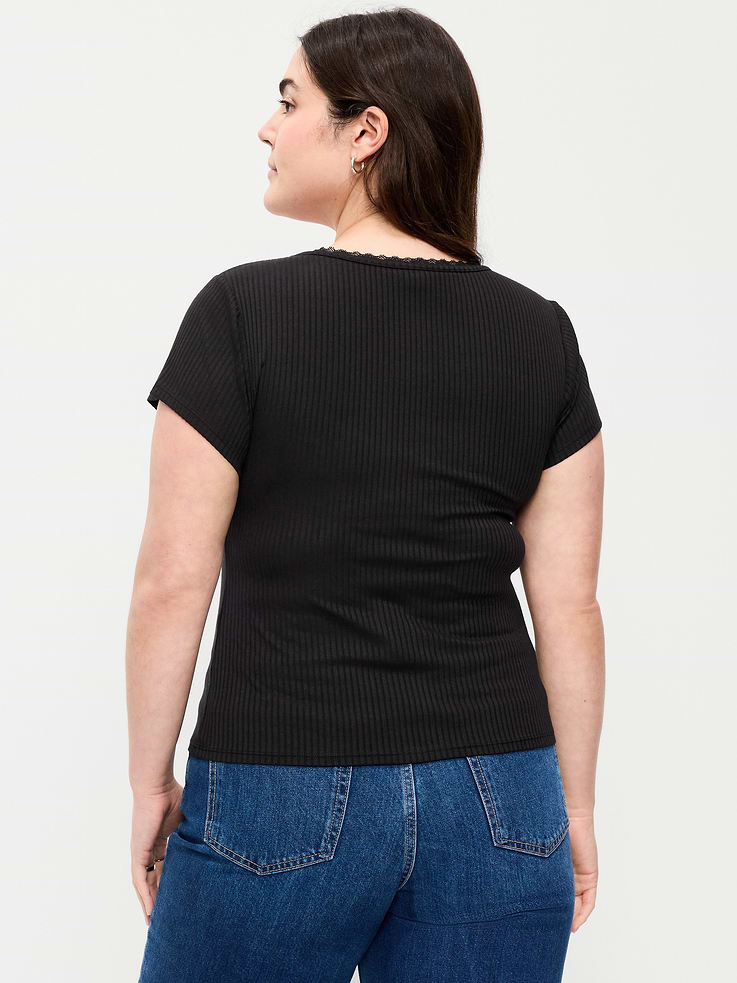 Image number 7 showing, Lace-Trim Sweetheart-Neck Ribbed Top