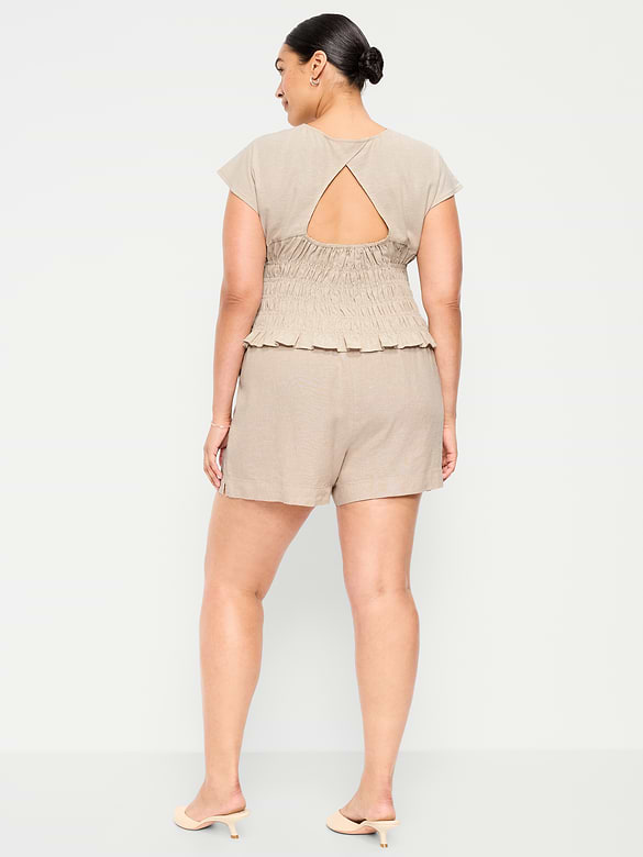 High-Waisted Linen-Blend Shorts -- 3.5-inch inseam