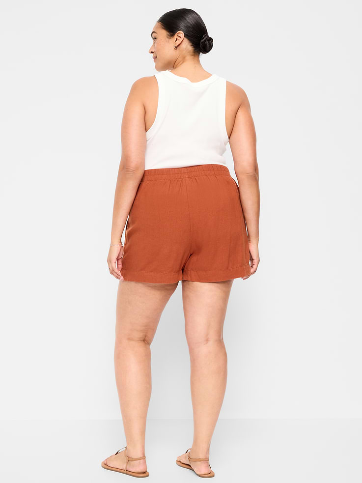 Image number 8 showing, High-Waisted Beach Linen Pull-On Shorts