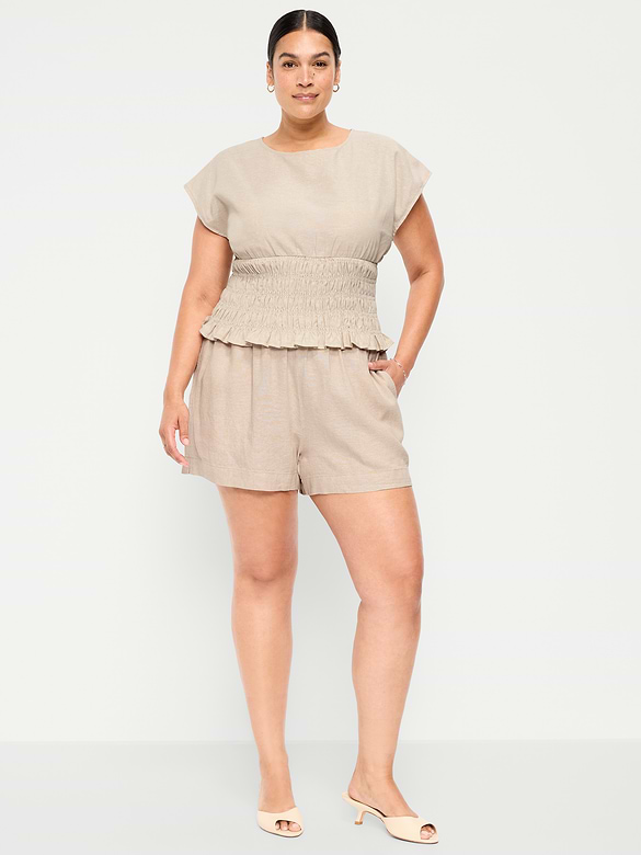 High-Waisted Linen-Blend Shorts -- 3.5-inch inseam