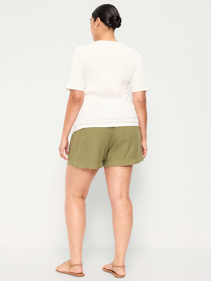 Image number 7 showing, High-Waisted Beach Linen Pull-On Shorts