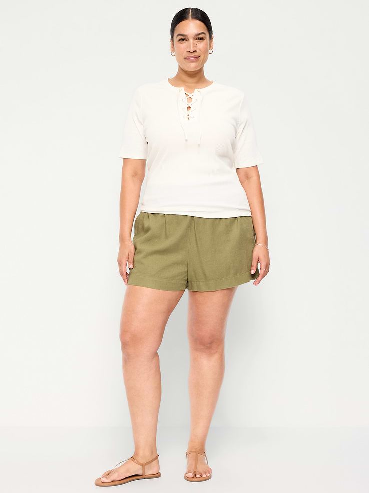 Image number 6 showing, High-Waisted Beach Linen Pull-On Shorts