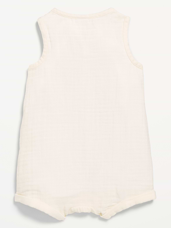 Sleeveless Double-Weave Henley One-Piece Romper for Baby