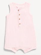Image number 1 showing, Sleeveless Double-Weave Henley One-Piece Romper for Baby