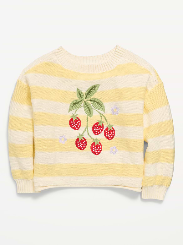 Oversized Long-Sleeve Embroidered Sweater for Girls