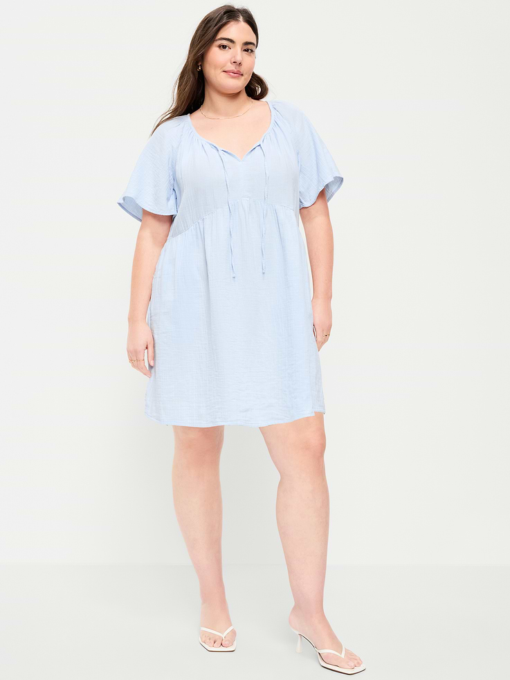 Image number 7 showing, Crinkle Gauze Flutter-Sleeve Mini Swing Dress