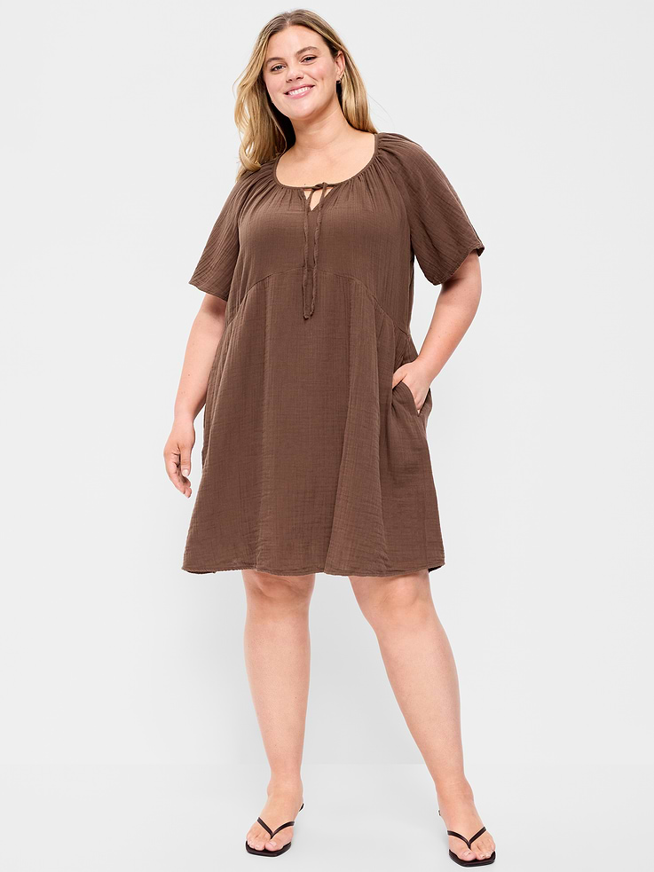 Image number 8 showing, Crinkle Gauze Flutter-Sleeve Mini Swing Dress
