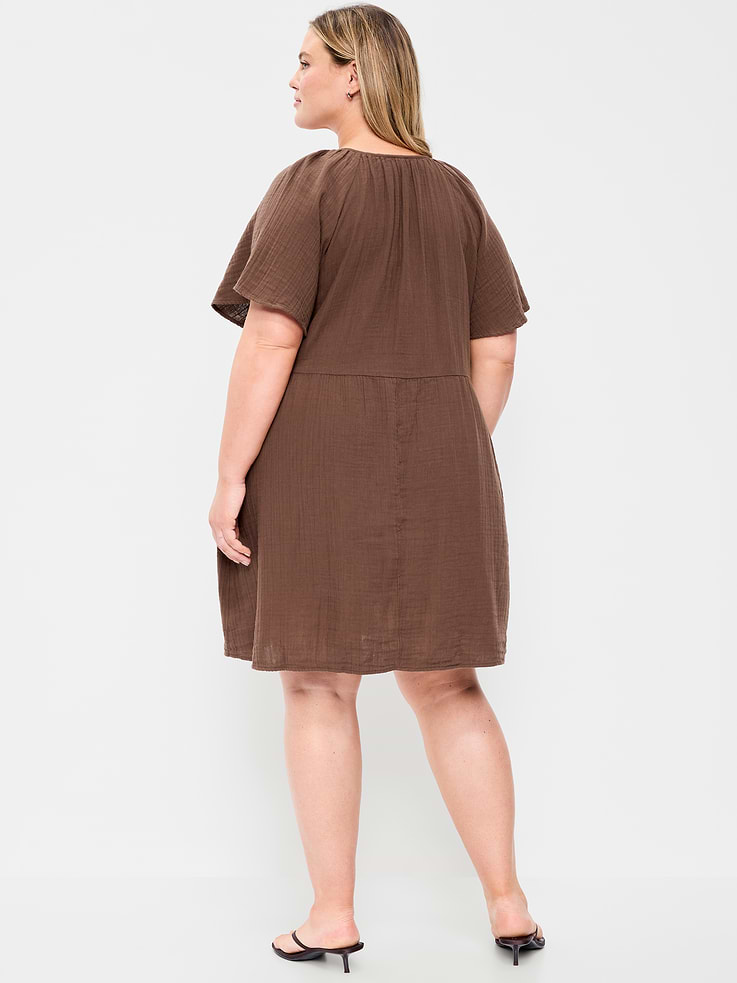 Image number 9 showing, Crinkle Gauze Flutter-Sleeve Mini Swing Dress