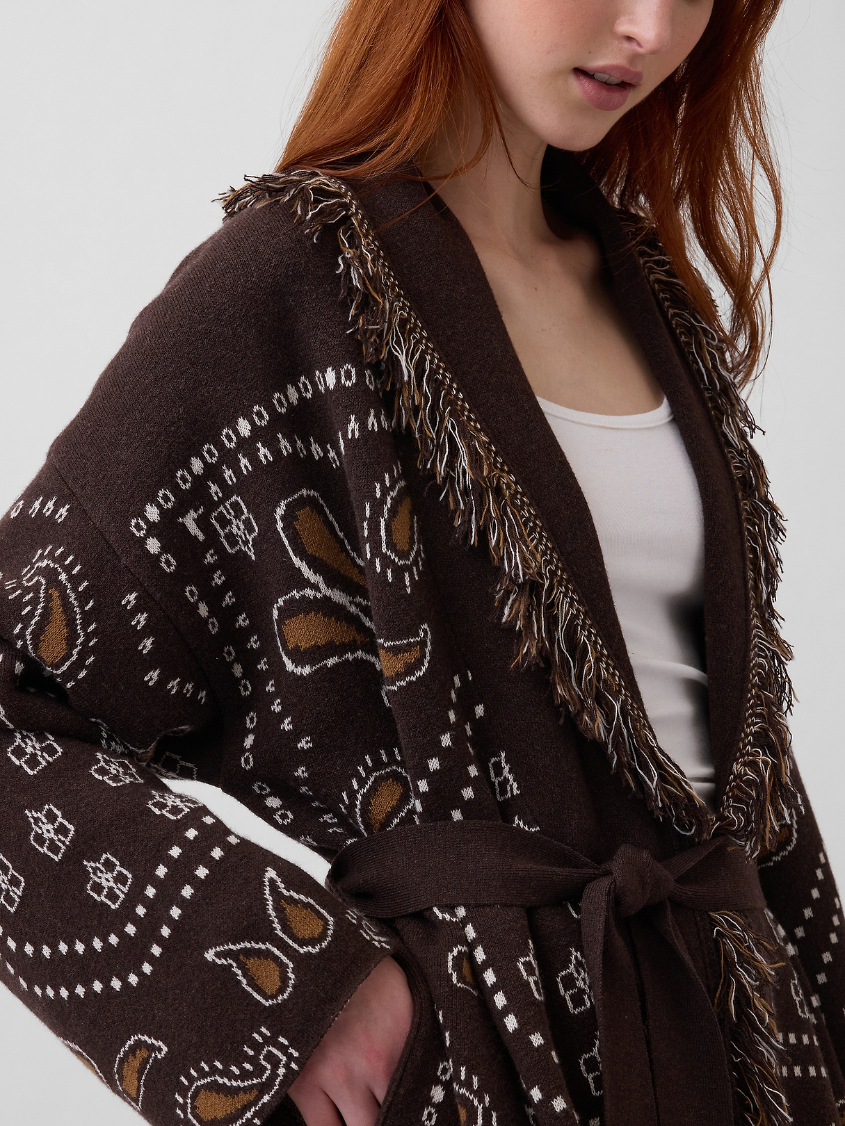 Cotton-Blend Fringe Shawl Cardigan | Gap