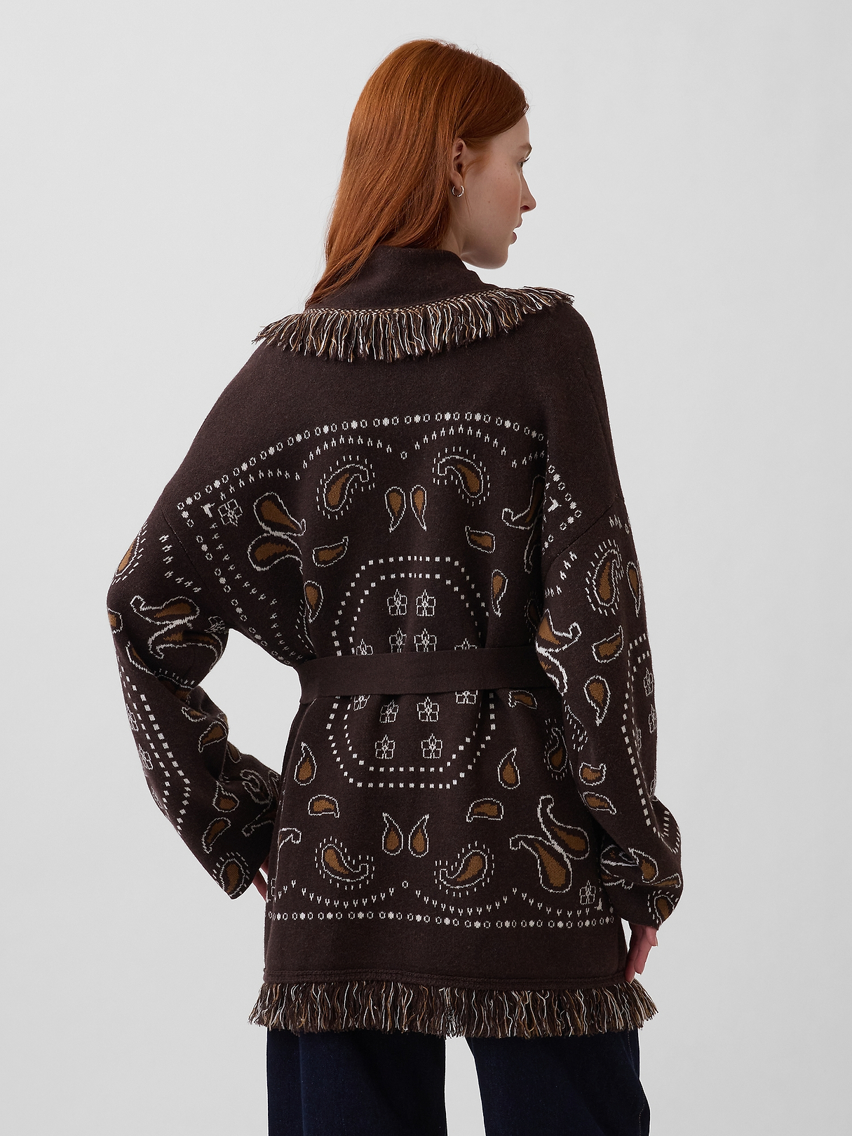 Cotton-Blend Fringe Shawl Cardigan | Gap