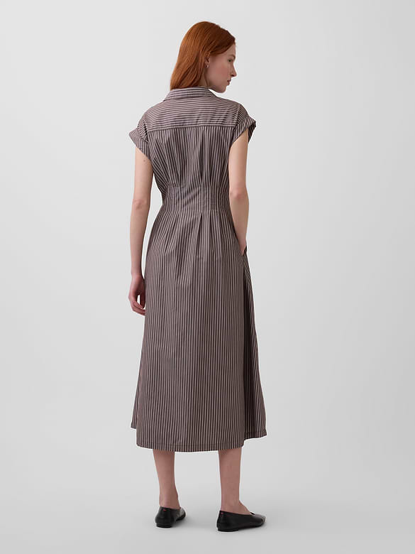 Poplin Cinched Midi Shirtdress