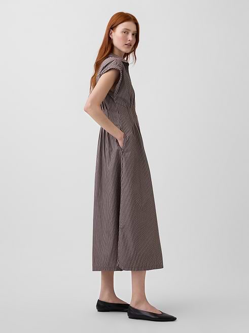 Poplin Cinched Midi Shirtdress