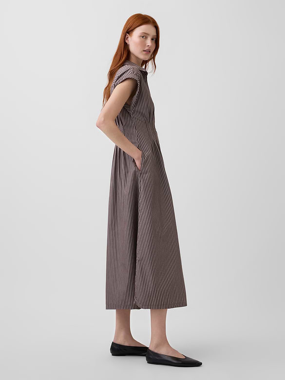 Poplin Cinched Midi Shirtdress