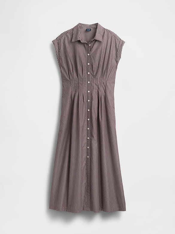Poplin Cinched Midi Shirtdress