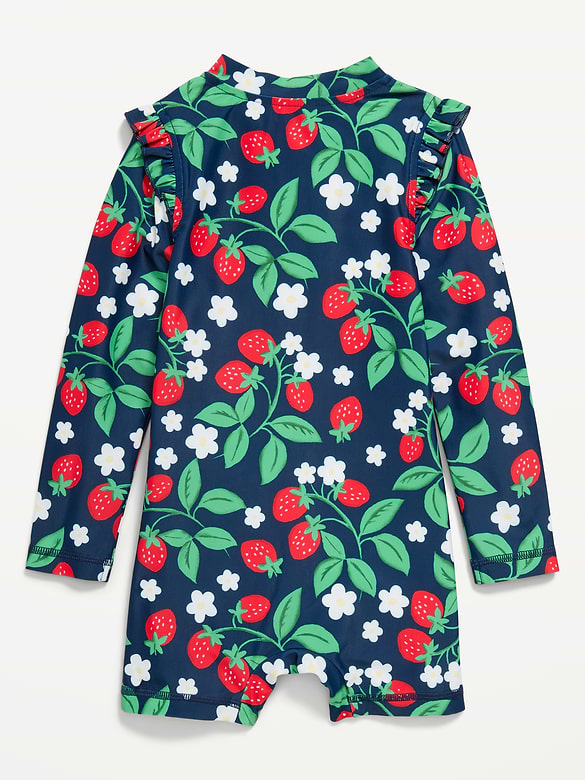 Printed Zip-Front Rashguard Romper Swimsuit for Toddler & Baby