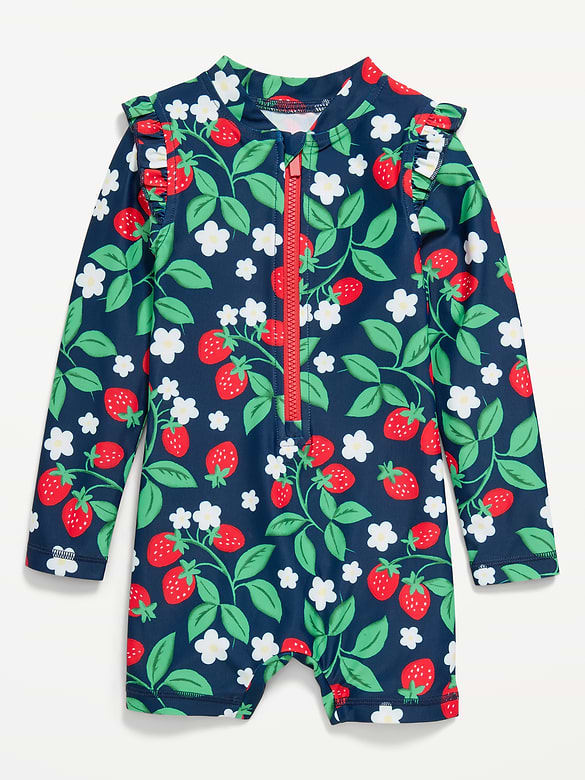 Printed Zip-Front Rashguard Romper Swimsuit for Toddler & Baby