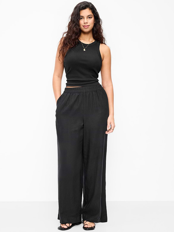 High-Waisted Linen-Blend Super Wide-Leg Pants