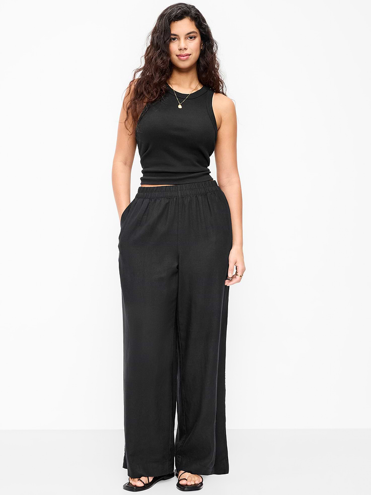 Image number 7 showing, High-Waisted Linen-Blend Super Wide-Leg Pants