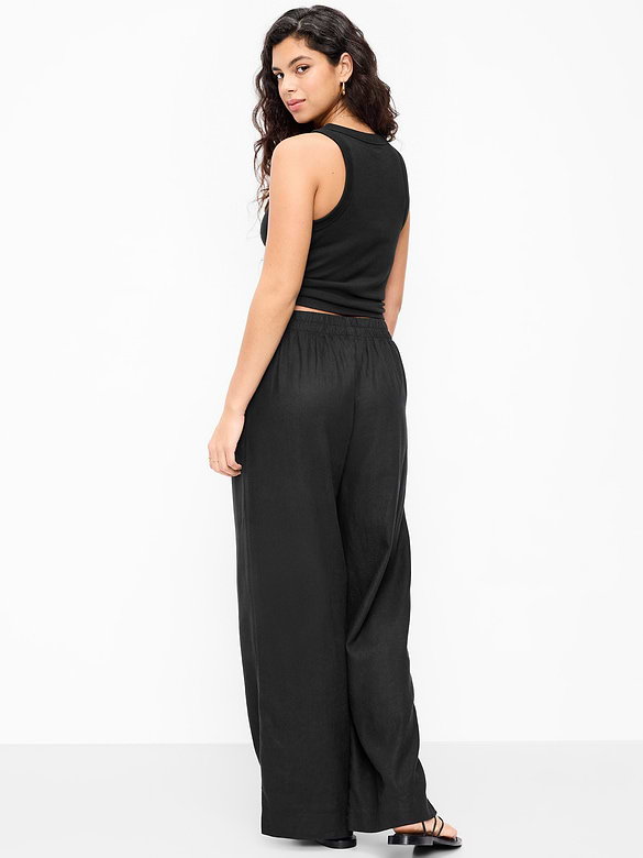 High-Waisted Linen-Blend Super Wide-Leg Pants