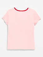 Image number 3 showing, Fitted Short-Sleeve Ribbed Bow Top for Girls