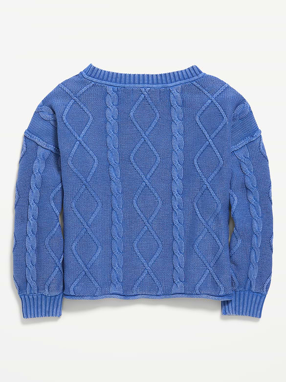 Oversized Long-Sleeve Cable-Knit Sweater for Girls