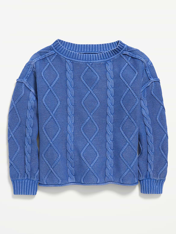 Oversized Long-Sleeve Cable-Knit Sweater for Girls