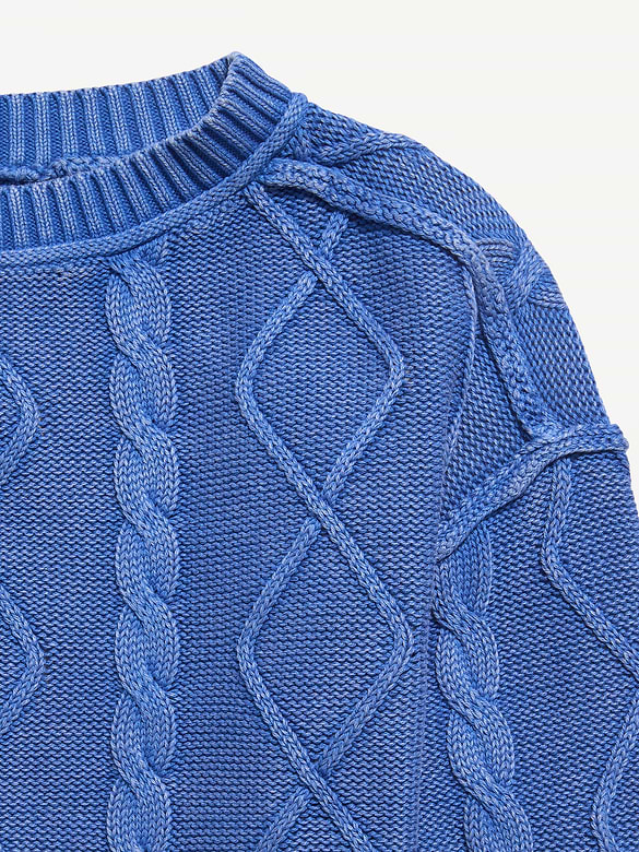 Oversized Long-Sleeve Cable-Knit Sweater for Girls