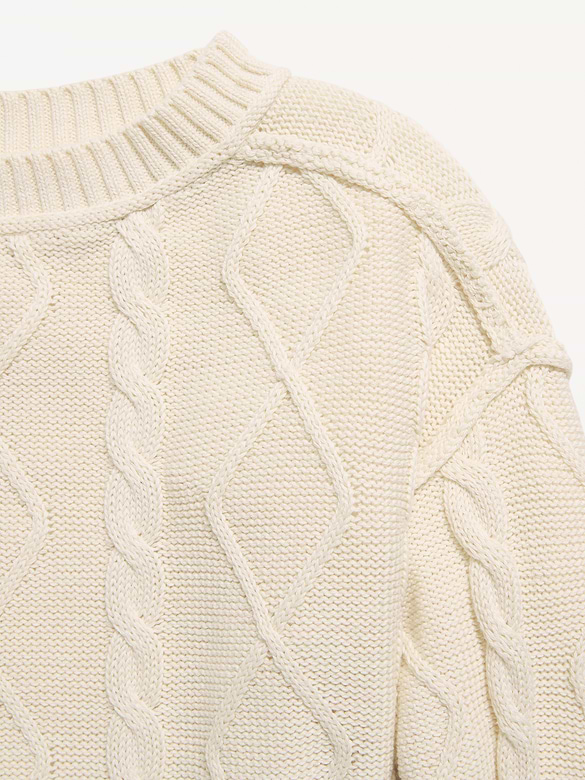 Oversized Long-Sleeve Cable-Knit Sweater for Girls