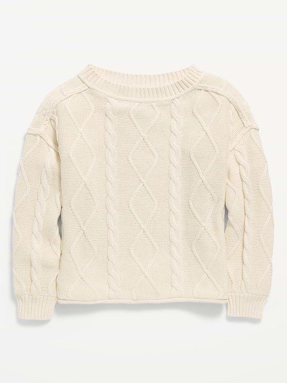 Oversized Long-Sleeve Cable-Knit Sweater for Girls